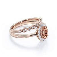 Prekrasan minimalistički 2. karat ovalni morgatit i dijamantski morgan zaručni prsten, halo vjenčani
