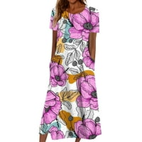 Ljetne haljine za žene Ženske haljine za odmor na plaži cvjetne tiskane maxi haljine Boho haljine džepovi tunički pokloni na klirensu ružičasta 2xl