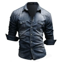 Symoidni muški jean kaputi i jakne - denim dugih rukava biftine gumb Basic Solid bluza TEE majica top