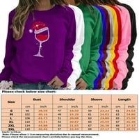 Sanviglor Women TEE vinski stakleni print T majica Crew Crt Majica Labavi Xmas Tops Radni pulover Black