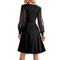 Ženska haljina s dugim rukavima, tanka haljina s V-izrezom, crna, l
