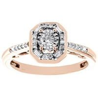10k Rose Gold Solitaire Diamond Octagon Halo Baguette Angažov prsten CT