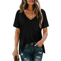 Ženske kratke rukave labave Ležerne prilike V izrez Majica Prozračna ljetna odjeća New-M Crna