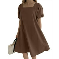 Haljine za žene Srednja dužina A-line kratkih rukava FIT SQUARE Canction Masion Ljetna haljina kafa