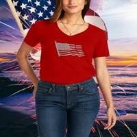 Ma Croi Women Premium V-izrez majica Grafički ispis sive zastave TEE 4. jula Dan nezavisnosti