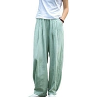 Qolati pamučne posteljine za žene za žene ljetne elastične visokog struka casual hlače široke noge labave točne pantalone s džepovima