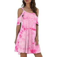 Ljetne haljine za žene kratki rukav mini seksi a-line ispisani izrez za plažu plaža ružičasta xxl