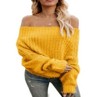 Yobecho Womens prevelizirani seksi v vrat sa ramena seksi džempera Chunky pleteni pulover