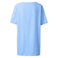 Ženski vrhovi ženske bluze za ženske bluze casual pune majice V-izrez ljeto plava 5xl
