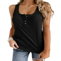 Žene Basic Solid Center Top bluza RIB-Knit gumb Vest bez rukava ljetni boho tee majica Crni XL