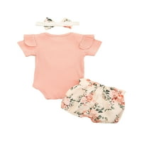Dojenčad za bebe Ljetna odjeća set ruffle kratki rukav rukav + cvjetni kratke hlače + trake za glavu