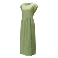Haljine za žene SOLID bez rukava Maxi džepovi Lanene bager kaftne duge ljetne haljine, mint zelena 4xl