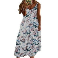 Žene Havajski cvjetni print Swing A-line Sunduress Ladies Lood Dugi Maxi haljina bez rukava V izrez