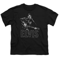 Trevco Elv773-Yt- Elvis Presley & Guitar u ručno-kratkim rukavima Youth 18-majica, Crna - mala