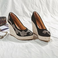 Crne sandale Žene Udobne modne nožne prste Espadrille Heels Wedge Cipele Canvas Trendy Cipele cipele