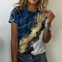 Huachen ženska ljetna casual labav apstraktni vintage tiskani majica s kratkim rukavima Tunički vrhovi,
