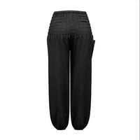 Ženski gumb High struk džep elastična čvrsta boja tanke hlače crna m