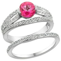 14k bijelo zlato prirodno ružičasta topaz dvodijelni zaručni prsten set runga, veličine 7.5