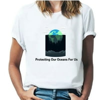 Pyju Zaštitite naše okeane Ženska grafička majica za okrugle vrata, kratki rukav zagađenje tine majice