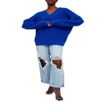 Biekopu ženski pad labavog džemper od pune boje pletene kabele V-izrez dugih rukava debela pletena odjeća