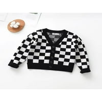 Franhais Toddler Boy Girl Knitting Cardigan, Checkerboard Print V-izrez dugih rukava zatvarač za zatvaranje