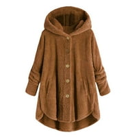 Paptzroi Women plus veličina Dugme Plišani vrhovi kapuljač kapuljača od vunene kaput zimska jakna