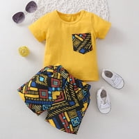 Set za bebe Ljetni patchwork Plaid Ispiši ležerne kratke hlače Set Baby Boy Color Contrast Jednostavna kućna haljina žuta 68