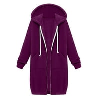 Fanxing Clearence ženske plus veličine runo dugačke kaputice duge kapute jakna kaputi labavi fit puni zip dukseri s kapuljačom nacrtajući jakne za crtanje Activewear Purple XXL