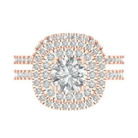1. CT sjajan okrugli rez sintetički bijeli safir 18K ružičasto zlato halo pasijans sa akcentima mladena set veličine 10