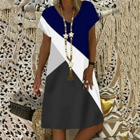 Ženska ležerna ljetna majica haljina V-izrezana kratka rukava swing haljina mornarice veličine xl