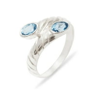 Britanci napravio je 10k bijelo zlato prirodno plavo topaz ženski prsten za bend - Opcije veličine - 9. - Opcije veličine - veličine za dostupnost