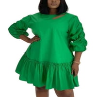 Haite ženske kratke mini haljine dugih rukava haljina posada pada boho pune boje zelena m