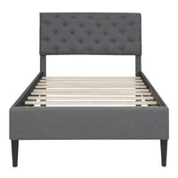 Elegantni dizajn Tapacirani posteljina platforma okvir kreveta sa gumbom s gumbom uzglavljenog, jaka drvena ploča Podrška čvrstu konstrukciju, madrac, nije potrebna