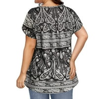 OAVQHLG3B Ženske plus veličina ljetnih vrhova kratkih rukava Vintage cvjetni labavi Fit V-izrez T-majice