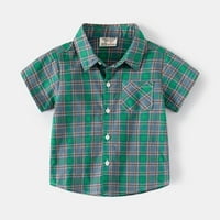 Pedort Boys majica Boys 'kratki rukav košulja Klasična ovratna gumba dolje Thirt Solid Pamuk Top Green,