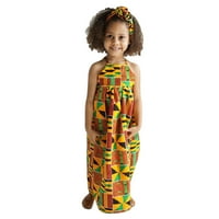Dječji djeci Dječji djevojčice Afrički Dashiki Tradicionalni stil Haljina bez rukava Ankara Princess Backsless Haljine za glavu Outfits 1-5Y