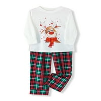 Aturuste božićne roditeljsko-dječje noćne odjeće s dugim rukavima Božićni crtani vrhovi tiska + pantalone