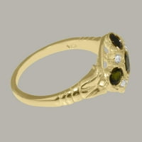 Britanci izrađeni 14k žuto zlatni prsten sa prirodnim zelenim turmalinskim i dijamantnim ženskim prstenom