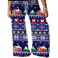 Avamo casual božićni print Palazzo hlače za žene vrećaste vučne struke široke noge hlače plave s