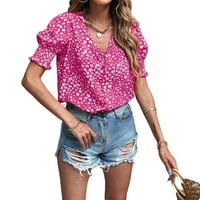 Ženska bluza vrhova ditsy cvjetna bluza s rukavima vruće ružičaste l