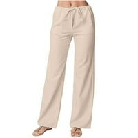Caveitl ženske hlače Dressy casual, ženske ljetne povremene pamučne posteljine, čvrste džepne pantalone