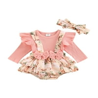 Qinghua Newborn Baby Girls Fall Odeća s dugim rukavima Hlafne obučene haljine Outfits Outfits Pink 9-