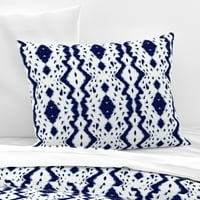 Pamuk Sateen Sham, Standard - Navy Ikat Blue Indigo Tie Dye Sažetak Shibori Veliki print posteljina