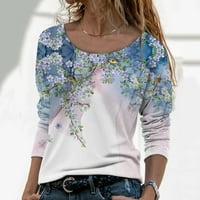 Cotonie Womens Fashion s dugim rukavima Crewneck Cvjetni cvijet Ispis pulover vrhova Bluza Big Prodaja