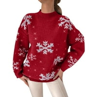 Keusn ženska snježna pahuljica božićne rukave pleteni džemper pulover pulover za vrat pulover džemper