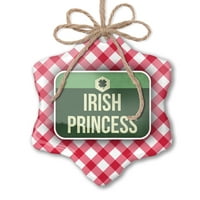 Božićni ukras Irska princeza St. Patrick's Day Vintage Četiri listova djetelina Crveni plaid Neonblond