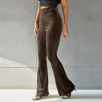 Ženske ležerne pantalone Slim Fit Solical Boja elastična struka svilenkaste pit trake široke noge duge hlače modne seksi ulične hodalice bronza xxl