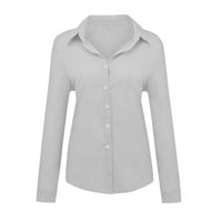 Pamučna bluza za žene za žene dolje Basic Solid Boja majica s dugim rukavima Lagana lagana plus size Ogrlica na vrhu siva xxxl