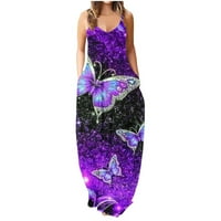 Ljetna duga haljina za žene casual bez rukava grafički leptir cvjetni remen za ispis Cami Maxi Sendresses