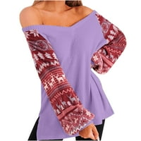 Tarmeek ženski ružni džemper odvojeni džemperi bez ramena Chunky V izrez crni džemper snježne pahulje